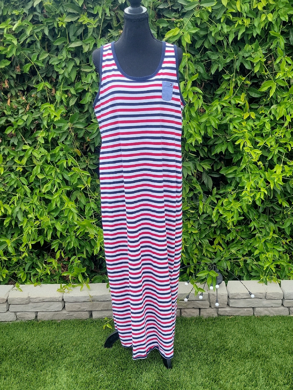Tommy Hilfiger Red, White & Blue Striped Tank Maxi Dress XL